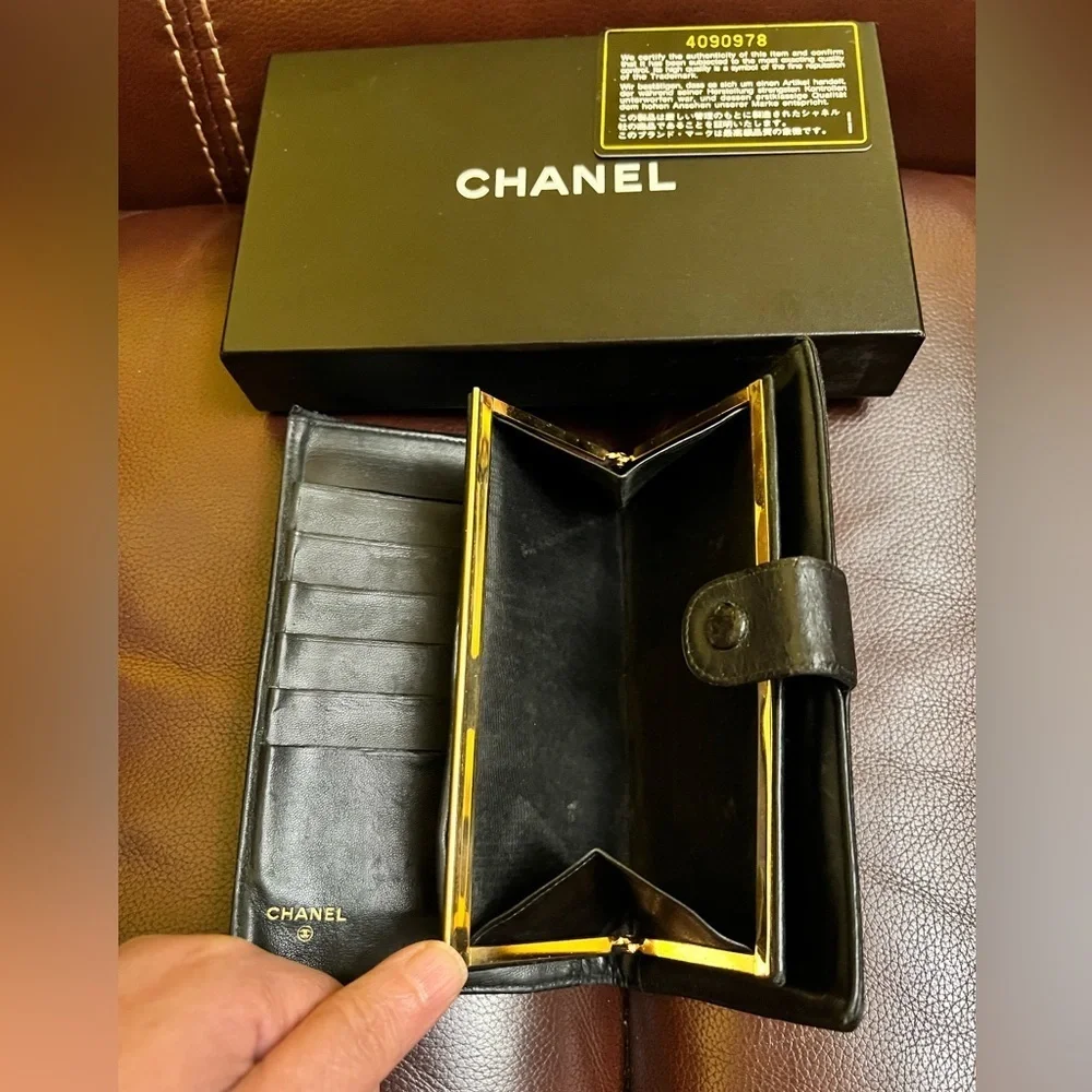 Authentic Vintage Chanel Timeless CC Long Wallet. box and authenticated card.